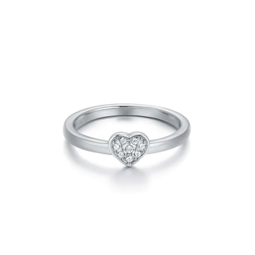Minimalist Heart Stud Ring with Clear Swarovski Crystals Rhodium Plated