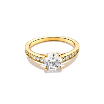 Attract Round CZ Solitaire Ring with Clear Swarovski Crystals Gold Plated