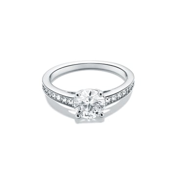 Attract Round CZ Solitaire Ring with Clear Swarovski Crystals Rhodium Plated
