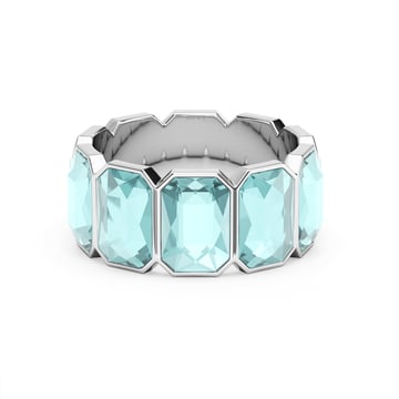 Octagon Band Ring Light Turquoise Crystals Rhodium Plated