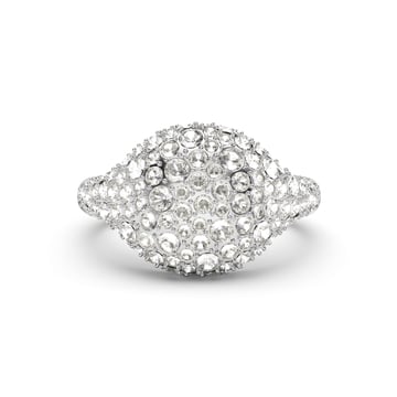 Pave Dome Cocktail Ring Clear Crystals Rhodium Plated