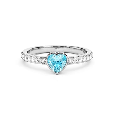 Solitaire Petite Heart Ring with Aquamarine Crystals Rhodium Plated