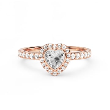 Halo Heart Statement Ring with Clear Crystals Rose Gold Plated