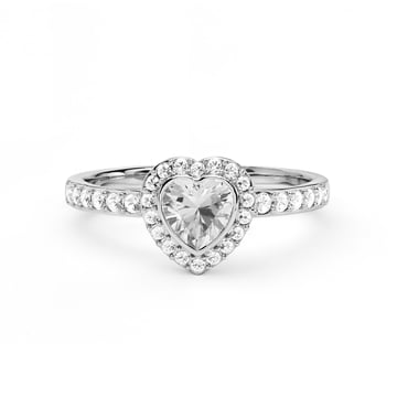 Halo Heart Statement Ring with Clear Crystals Rhodium Plated