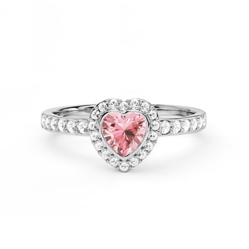 Halo Heart Statement Ring with Light Rose Crystals Rhodium Plated
