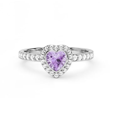 Halo Heart Statement Ring with Violet Crystals Rhodium Plated