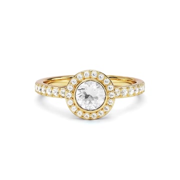 Halo Angelic Round Statement Ring with Clear Crystals Gold Plated