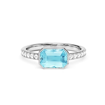 Solitaire Petite Octagon Ring with Aquamarine Crystals Rhodium Plated