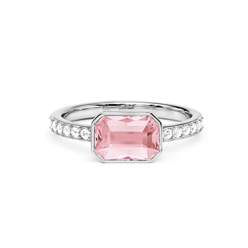 Solitaire Petite Octagon Ring with Light Rose Crystals Rhodium Plated