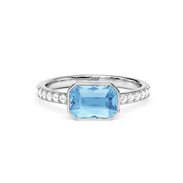 Solitaire Petite Octagon Ring with Light Sapphire Crystals Rhodium Plated