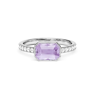 Solitaire Petite Octagon Ring with Violet Crystals Rhodium Plated