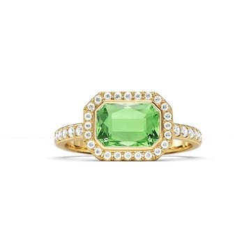 Halo Octagon Statement Ring with Peridot Crystals Gold Plated