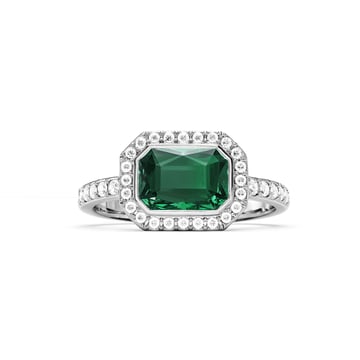 Halo Octagon Statement Ring with Emerald Crystals Rhodium Plated