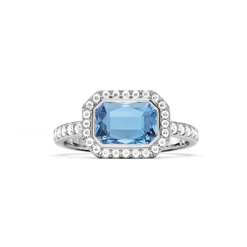Halo Octagon Statement Ring with Light Sapphire Crystals Rhodium Plated