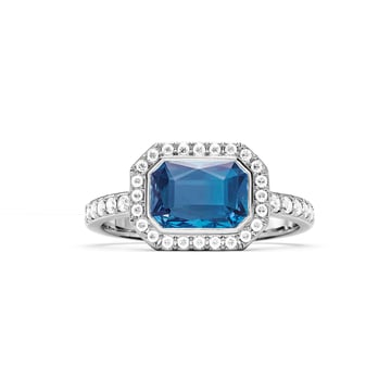 Halo Octagon Statement Ring with Sapphire Crystals Rhodium Plated