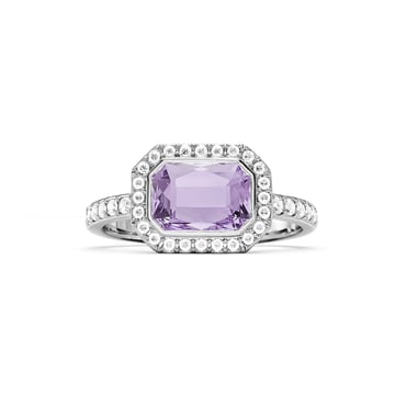 Halo Octagon Statement Ring with Violet Crystals Rhodium Plated
