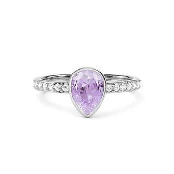 Solitaire Petite Teardrop Ring with Violet Crystals Rhodium Plated