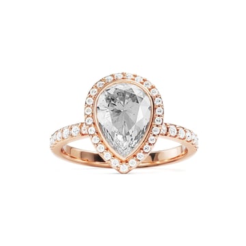 Halo Teardrop Statement Ring with Clear Crystals Rose Gold Plated