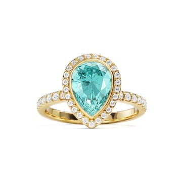 Halo Teardrop Statement Ring with Light Turquoise Crystals Gold Plated