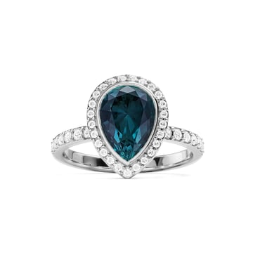 Halo Teardrop Statement Ring with Montana Crystals Rhodium Plated