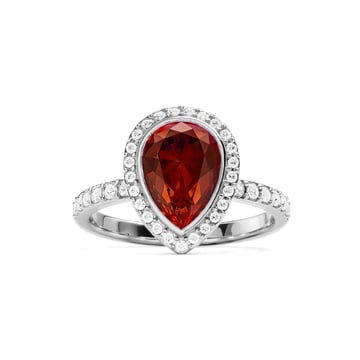 Halo Teardrop Statement Ring with Ruby Crystals Rhodium Plated