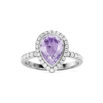 Halo Teardrop Statement Ring with Violet Crystals Rhodium Plated