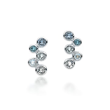 Fidelity Earrings Stud with Blue Swarovski Crystals Bubbles Bridal Rhodium Plated