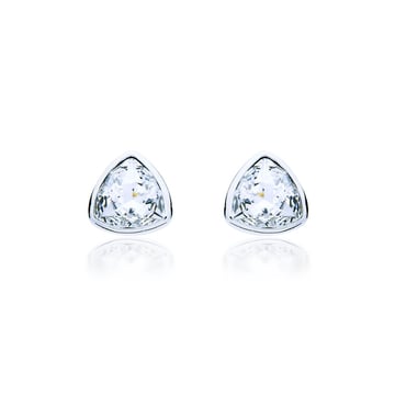 Brief Triangle Stud Earrings with Clear Swarovski Crystals Rhodium Plated