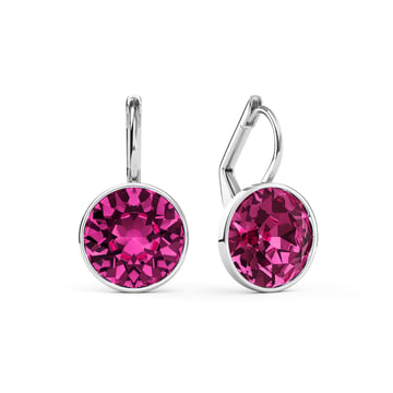 Bella Earrings with 4 Carat Fuchsia Crystals Rhodium Plated