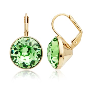 MYJS Bella Earrings with 13mm Peridot Swarovski Crystals Gold Plated