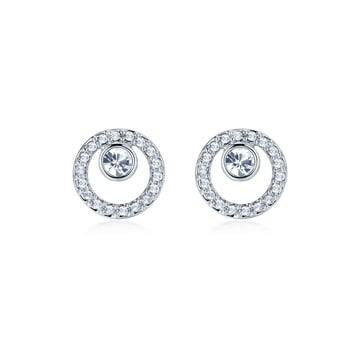 Halo Creativity Circle Stud Earrings with Austrian Crystals Rhodium Plate Bridal