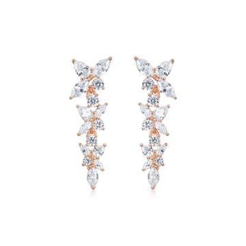 Victoria Cluster Drop Hanging Earrings CZ Rose Gold Plated Bridal Wedding MYJS