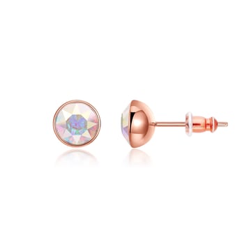 Signature Stud Earrings with 1 Carat Crystal Aurore Boreale Swarovski Crystals Rose Gold Plated