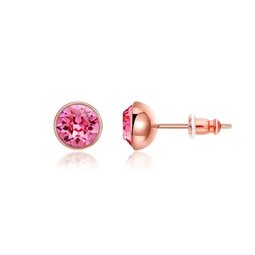Signature Stud Earrings with 1 Carat Rose Swarovski Crystals Rose Gold Plated