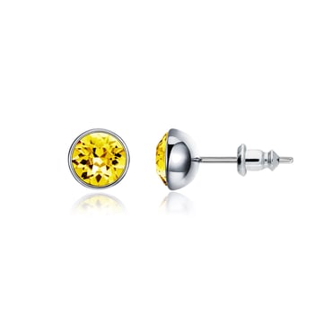 Signature Stud Earrings with 1 Carat Light Topaz Swarovski Crystals Rhodium Plated