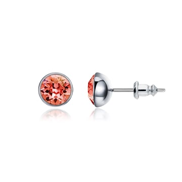 Signature Stud Earrings with 1 Carat Padparadscha Swarovski Crystals Rhodium Plated