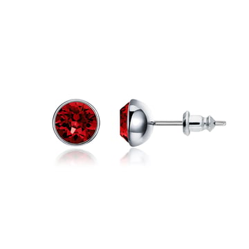 Signature Stud Earrings with 1 Carat Ruby Swarovski Crystals Rhodium Plated