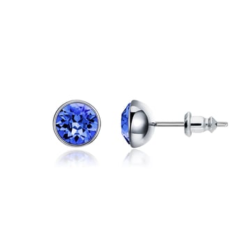 Signature Stud Earrings with 1 Carat Sapphire Swarovski Crystals Rhodium Plated
