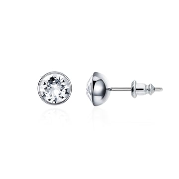Signature Stud Earrings with 1 Carat Clear Swarovski Crystals Rhodium Plated