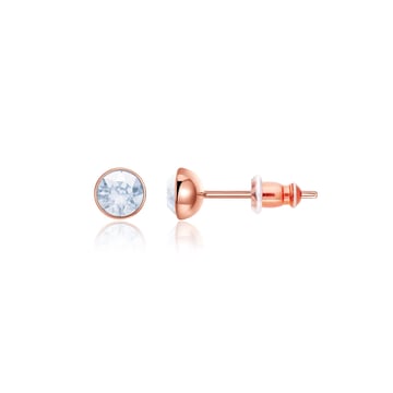 Signature Stud Earrings with Carat Blue Shade Swarovski Crystals 3 Sizes Rose Gold Plated