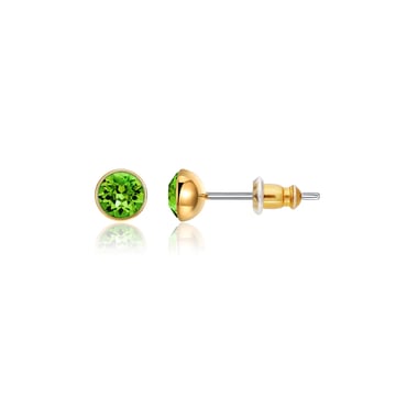 Signature Stud Earrings with Carat Fern Green Swarovski Crystals 3 Sizes Gold Plated