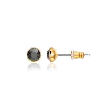 Signature Stud Earrings with Carat Jet Hematite Swarovski Crystals 3 Sizes Gold Plated