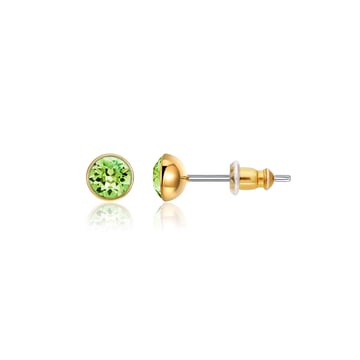 Signature Stud Earrings with Carat Peridot Swarovski Crystals 3 Sizes Gold Plated