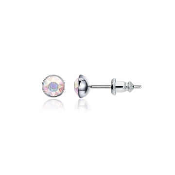 Signature Stud Earrings with Carat Aurore Boreale Swarovski Crystals 3 Sizes Rhodium Plated
