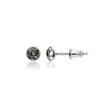 Signature Stud Earrings with Carat Black Diamond Swarovski Crystals 3 Sizes Rhodium Plated