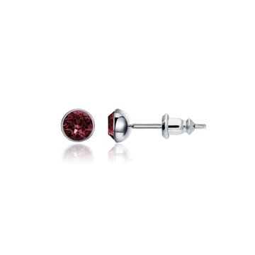 Signature Stud Earrings with Carat Burgundy Swarovski Crystals 3 Sizes Rhodium Plated