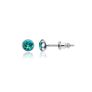 Signature Stud Earrings with Carat Blue Zircon Swarovski Crystals 3 Sizes Rhodium Plated