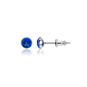 Signature Stud Earrings with Carat Capri Blue Swarovski Crystals 3 Sizes Rhodium Plated