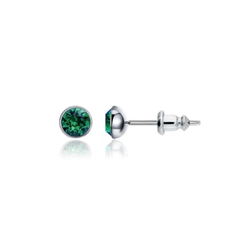 Signature Stud Earrings with Carat Emerald Swarovski Crystals 3 Sizes Rhodium Plated