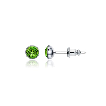 Signature Stud Earrings with Carat Fern Green Swarovski Crystals 3 Sizes Rhodium Plated